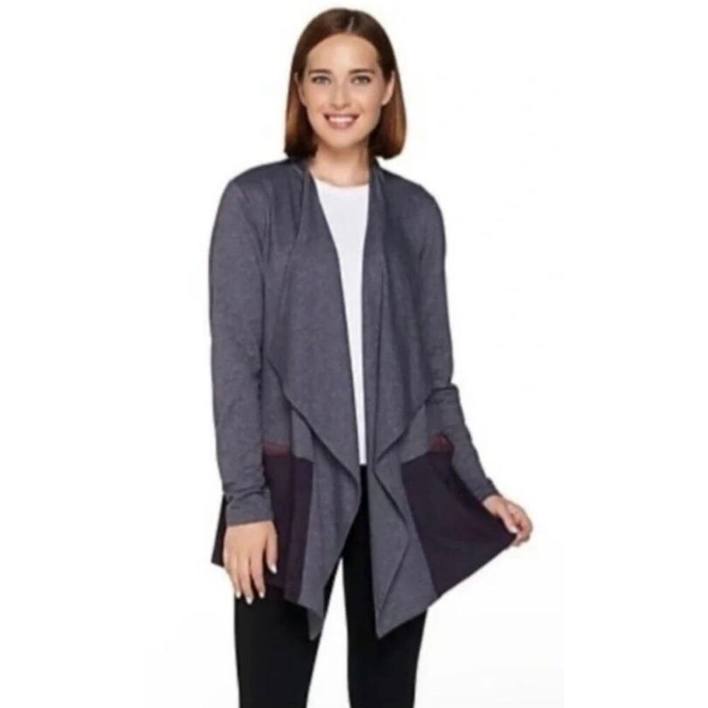 LOGO Lounge Cardigan 2X French Terry mixed media draped front Relaxed minimalist